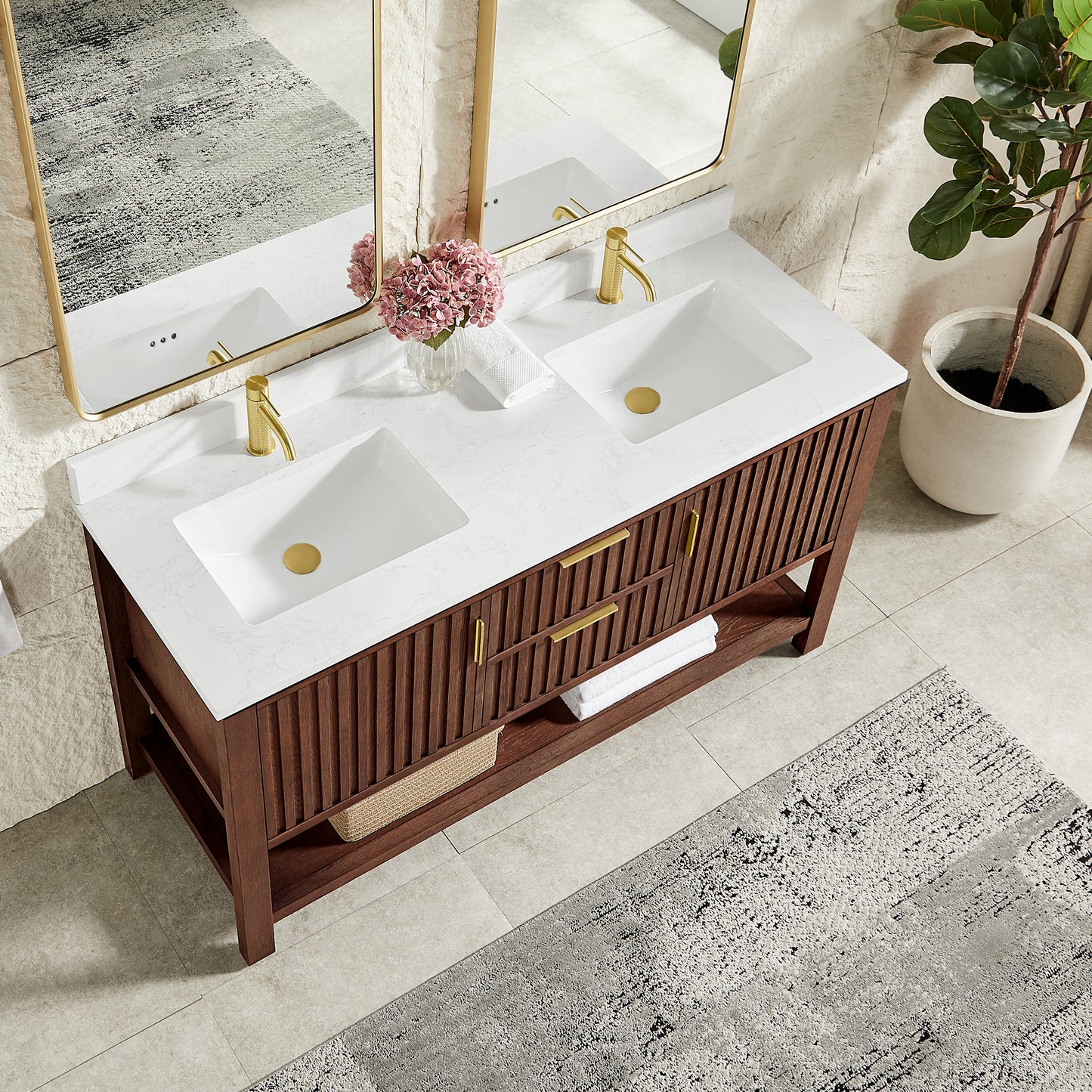 Vitre 60M" Double Sink Bath Vanity in Aged Dark Brown Oak