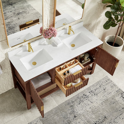 Vitre 60M" Double Sink Bath Vanity in Aged Dark Brown Oak