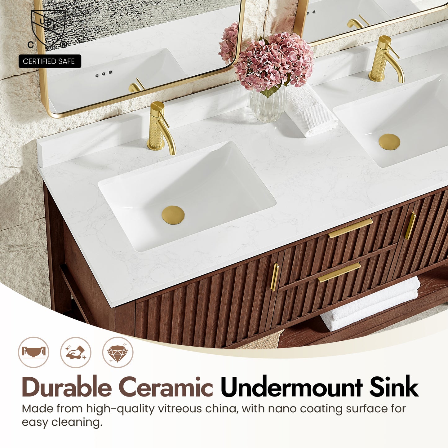 Vitre 60M" Double Sink Bath Vanity in Aged Dark Brown Oak