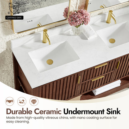 Vitre 60M" Double Sink Bath Vanity in Aged Dark Brown Oak