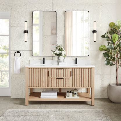 Vitre 60M" Double Sink Bath Vanity in Aged Natural Oak