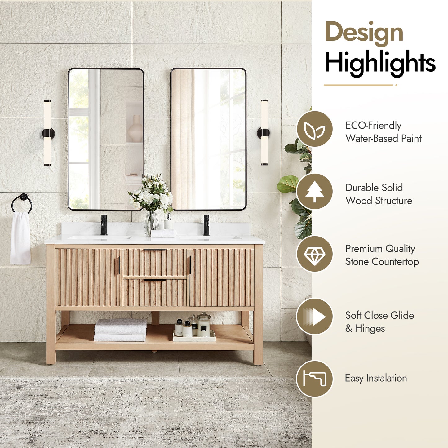 Vitre 60M" Double Sink Bath Vanity in Aged Natural Oak