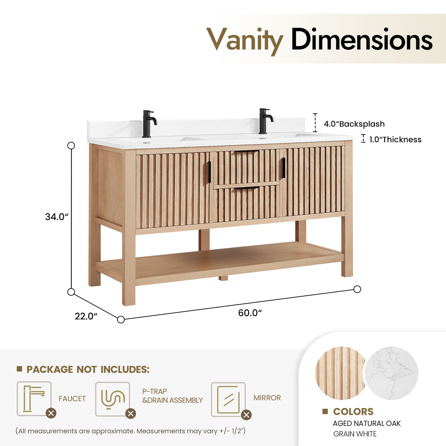 Vitre 60M" Double Sink Bath Vanity in Aged Natural Oak