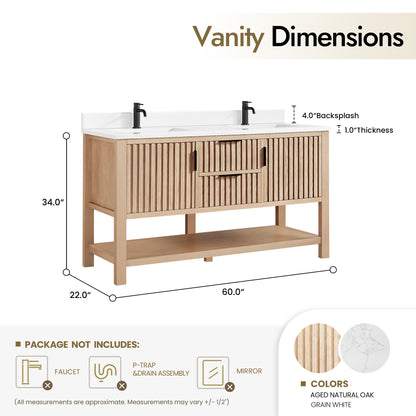 Vitre 60M" Double Sink Bath Vanity in Aged Natural Oak