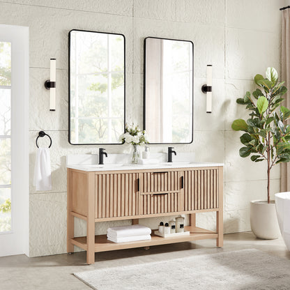 Vitre 60M" Double Sink Bath Vanity in Aged Natural Oak