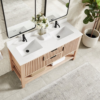 Vitre 60M" Double Sink Bath Vanity in Aged Natural Oak