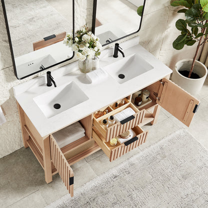Vitre 60M" Double Sink Bath Vanity in Aged Natural Oak