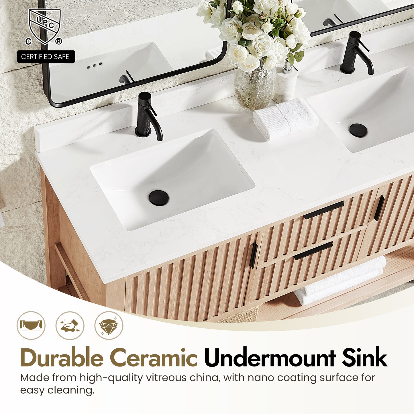 Vitre 60M" Double Sink Bath Vanity in Aged Natural Oak