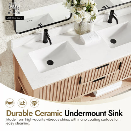 Vitre 60M" Double Sink Bath Vanity in Aged Natural Oak