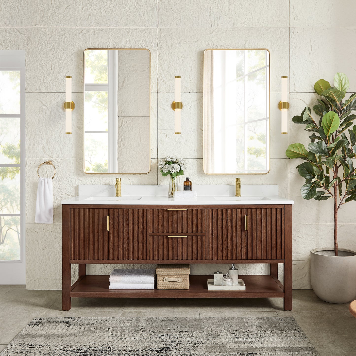Vitre 72" Double Sink Bath Vanity in Aged Dark Brown Oak