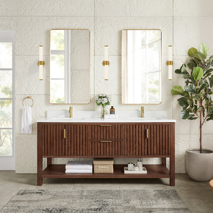 Vitre 72" Double Sink Bath Vanity in Aged Dark Brown Oak