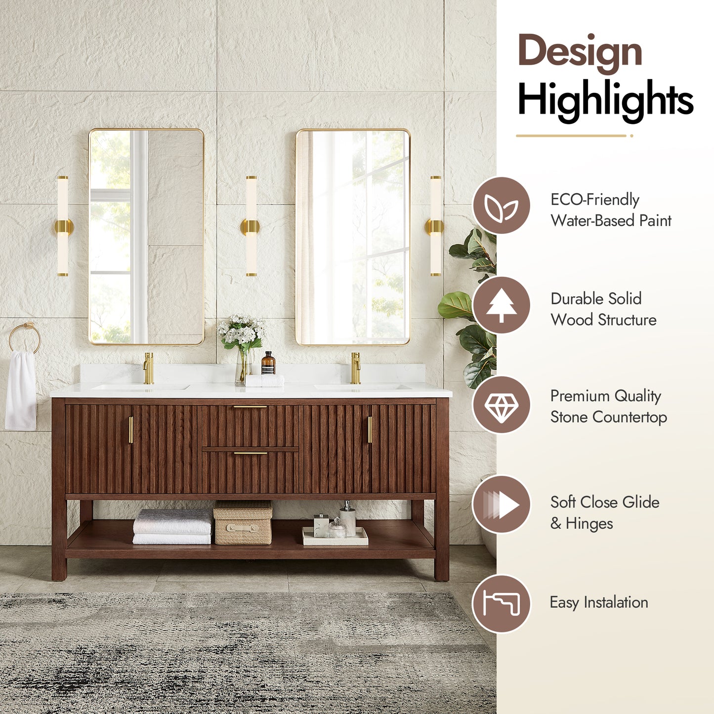 Vitre 72" Double Sink Bath Vanity in Aged Dark Brown Oak