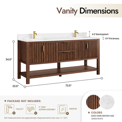 Vitre 72" Double Sink Bath Vanity in Aged Dark Brown Oak