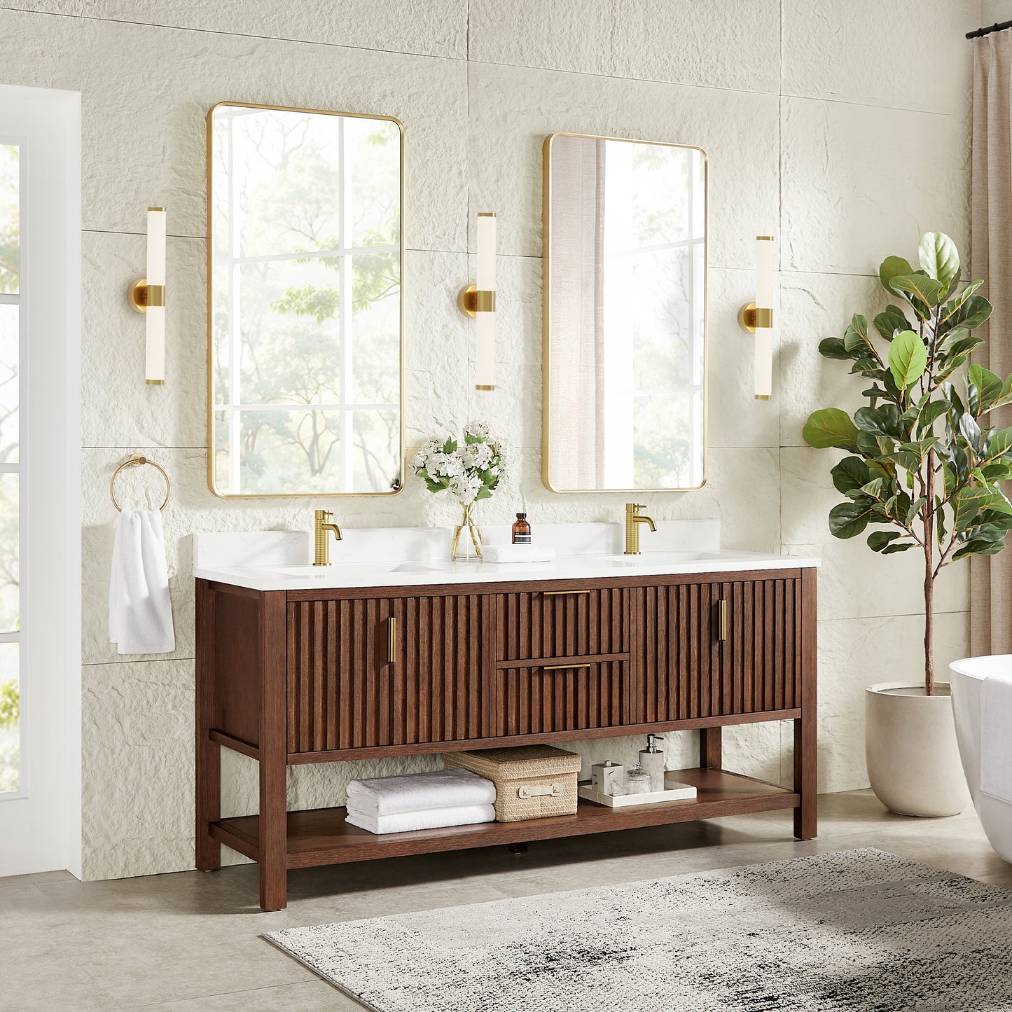 Vitre 72" Double Sink Bath Vanity in Aged Dark Brown Oak