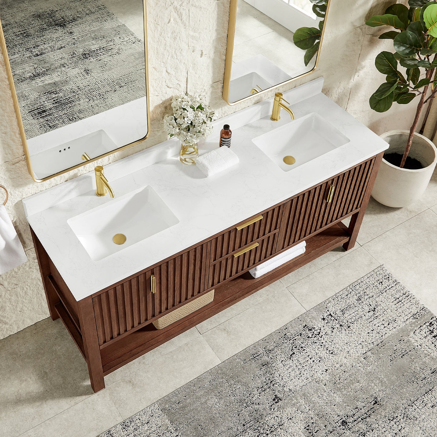 Vitre 72" Double Sink Bath Vanity in Aged Dark Brown Oak