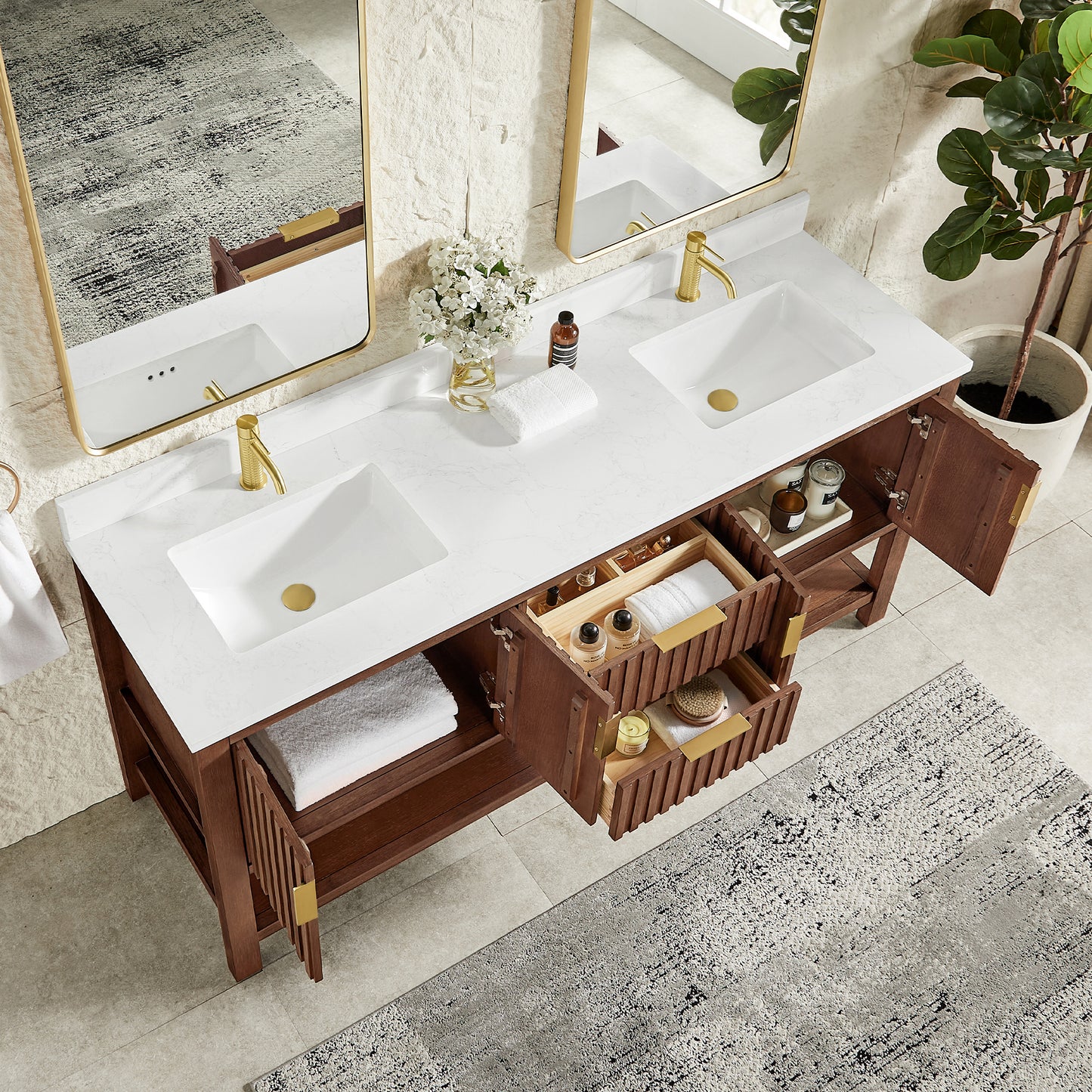 Vitre 72" Double Sink Bath Vanity in Aged Dark Brown Oak