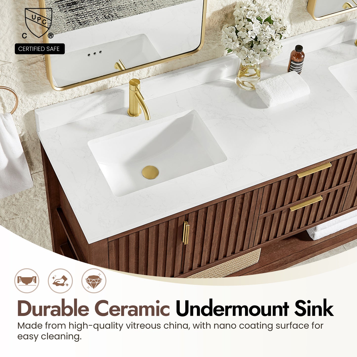 Vitre 72" Double Sink Bath Vanity in Aged Dark Brown Oak