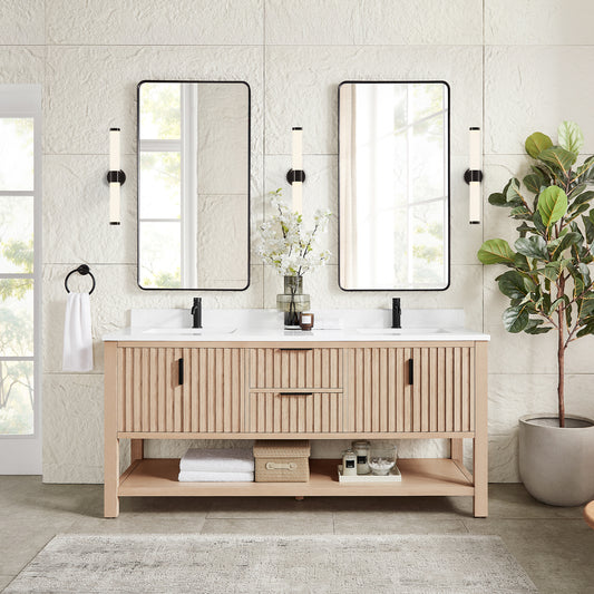 Vitre 72" Double Sink Bath Vanity in Aged Natural Oak