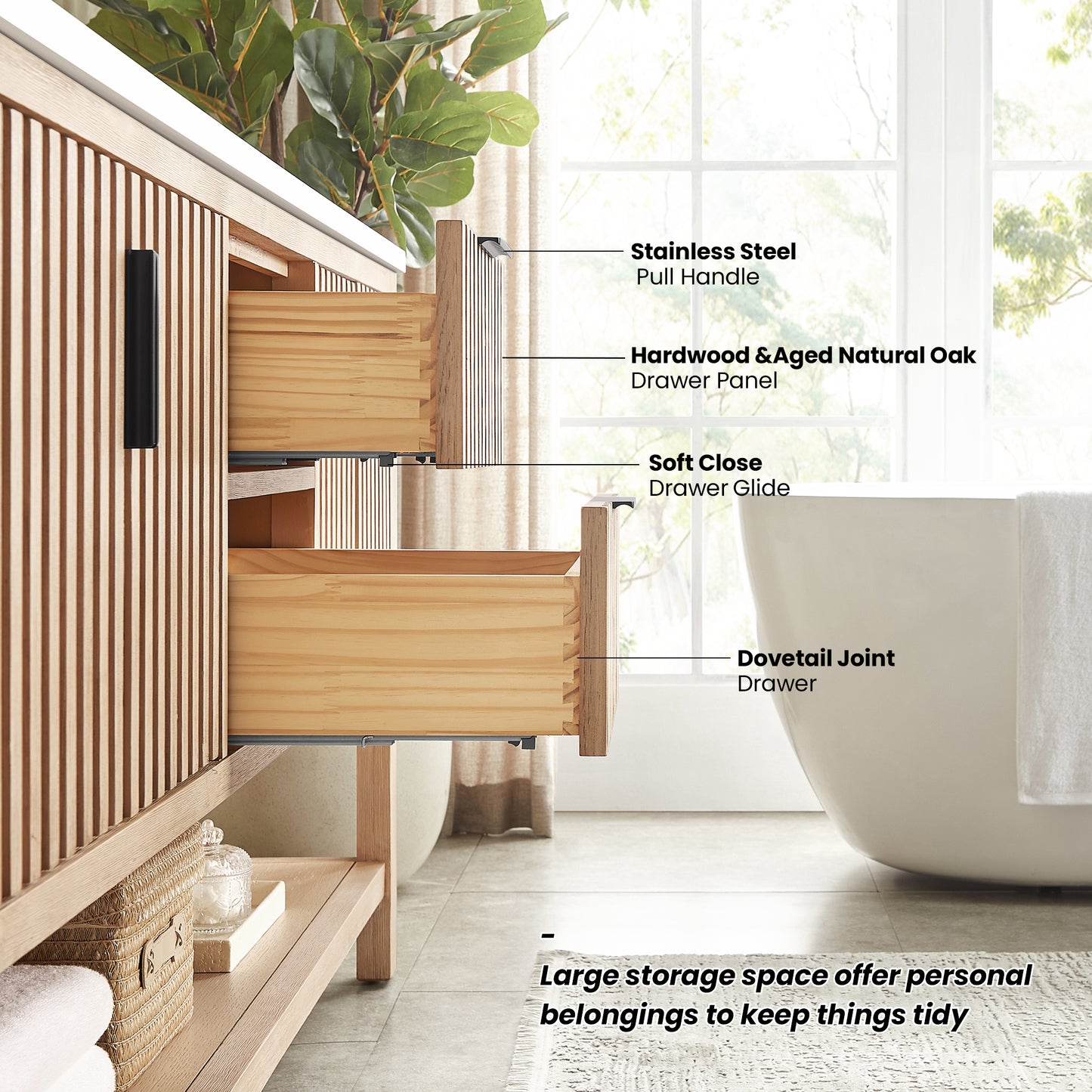 Vitre 72" Double Sink Bath Vanity in Aged Natural Oak