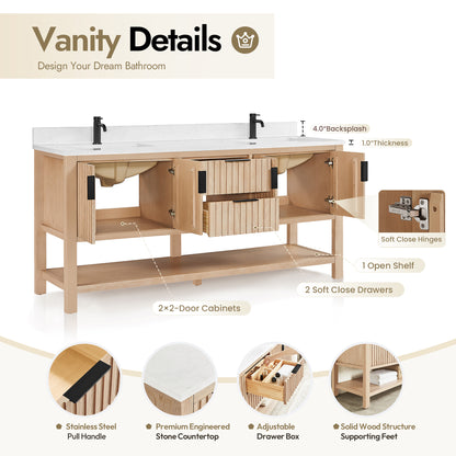 Vitre 72" Double Sink Bath Vanity in Aged Natural Oak
