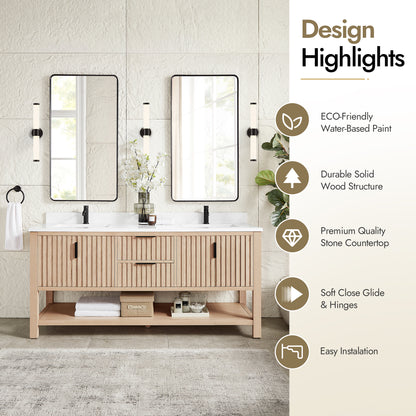 Vitre 72" Double Sink Bath Vanity in Aged Natural Oak