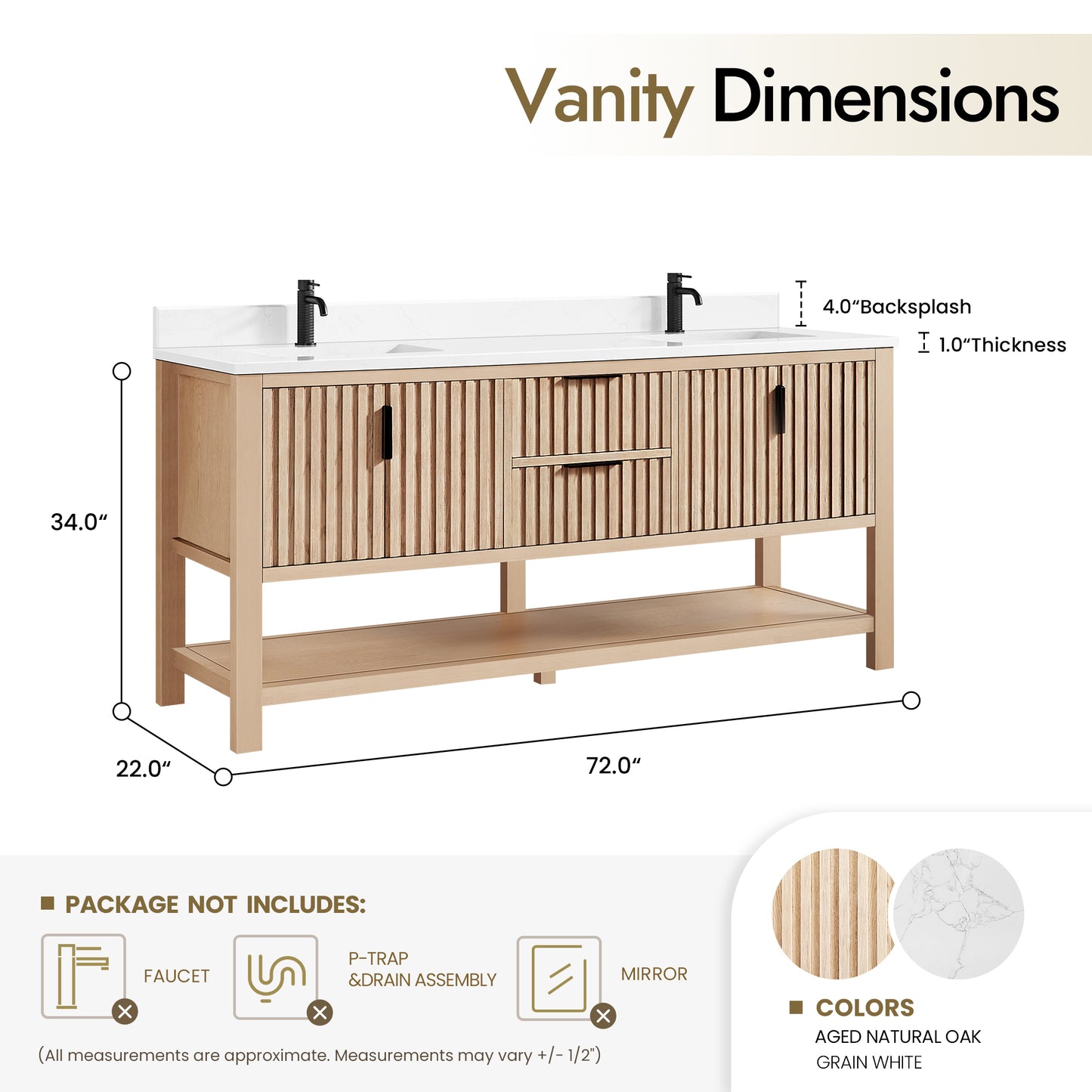 Vitre 72" Double Sink Bath Vanity in Aged Natural Oak