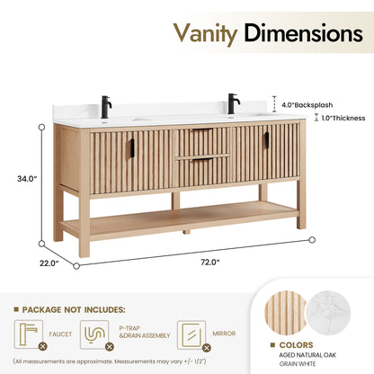 Vitre 72" Double Sink Bath Vanity in Aged Natural Oak