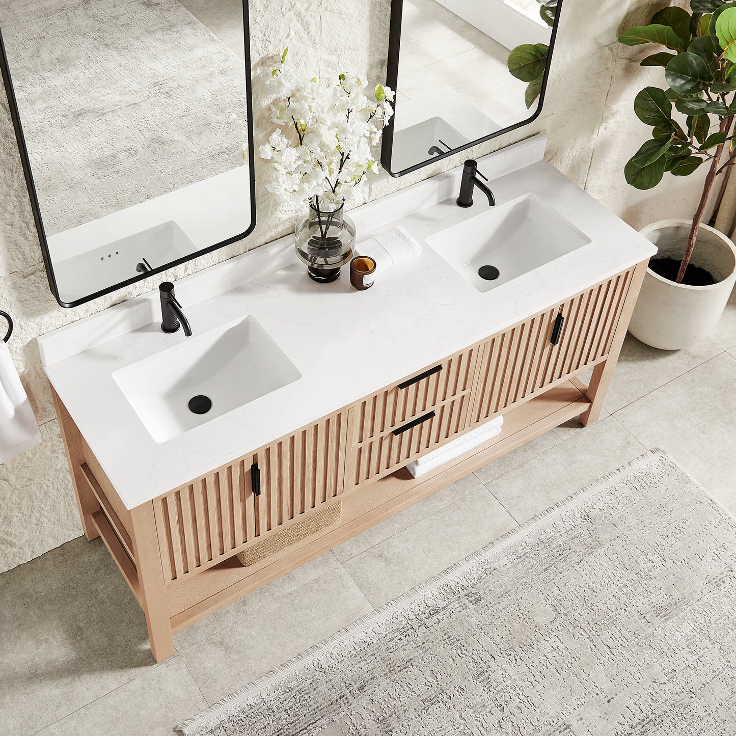 Vitre 72" Double Sink Bath Vanity in Aged Natural Oak