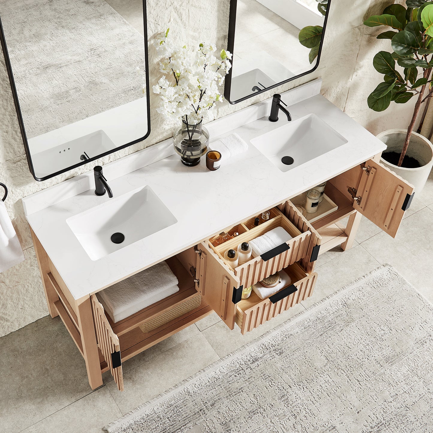 Vitre 72" Double Sink Bath Vanity in Aged Natural Oak