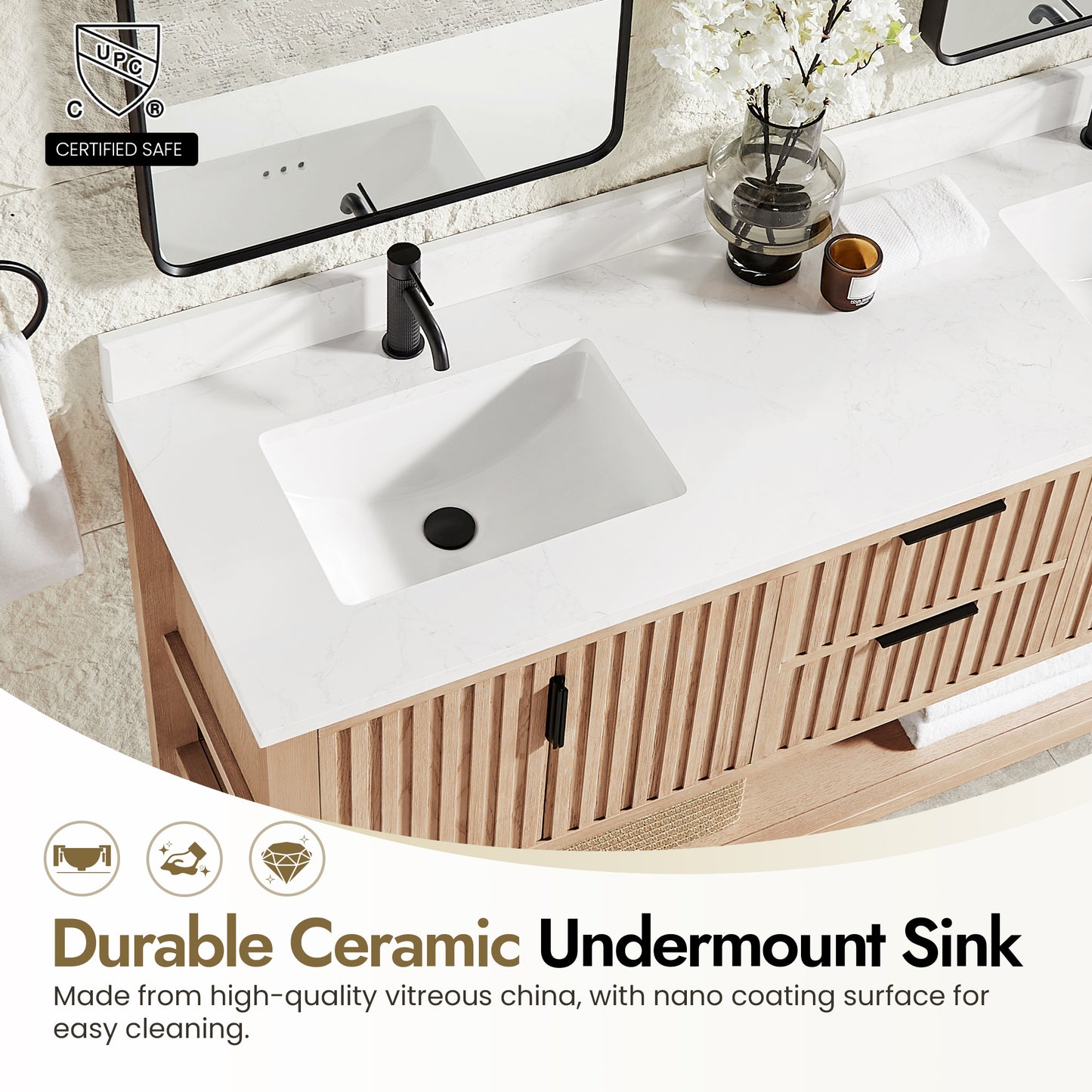 Vitre 72" Double Sink Bath Vanity in Aged Natural Oak