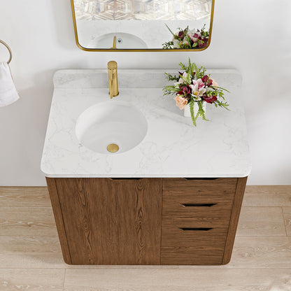 Abuja 36" Free-standing Single Bath Vanity in Oak Weathered Brown with White Grain Stone Top