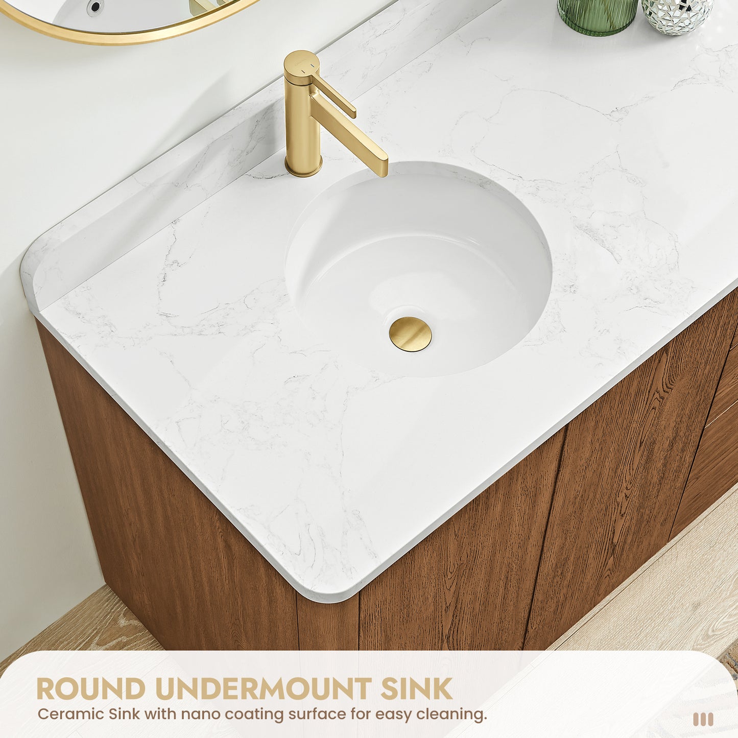 Abuja 36" Free-standing Single Bath Vanity in Oak Weathered Brown with White Grain Stone Top