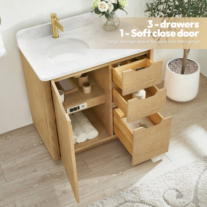 Abuja 36" Free-standing Single Bath Vanity in Washed Ash Grey with White Grain Stone Top