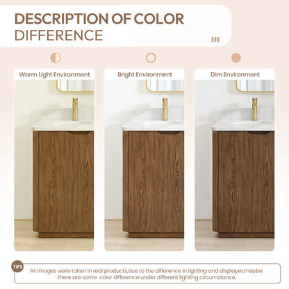 Abuja 48" Free-standing Single Bath Vanity in Oak Weathered Brown with White Grain Stone Top