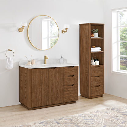Abuja 48" Free-standing Single Bath Vanity in Oak Weathered Brown with White Grain Stone Top