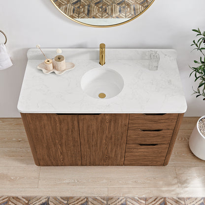 Abuja 48" Free-standing Single Bath Vanity in Oak Weathered Brown with White Grain Stone Top