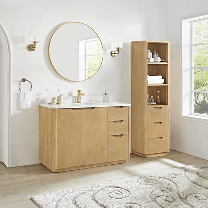 Abuja 48" Free-standing Single Bath Vanity in Washed Ash Grey with White Grain Stone Top