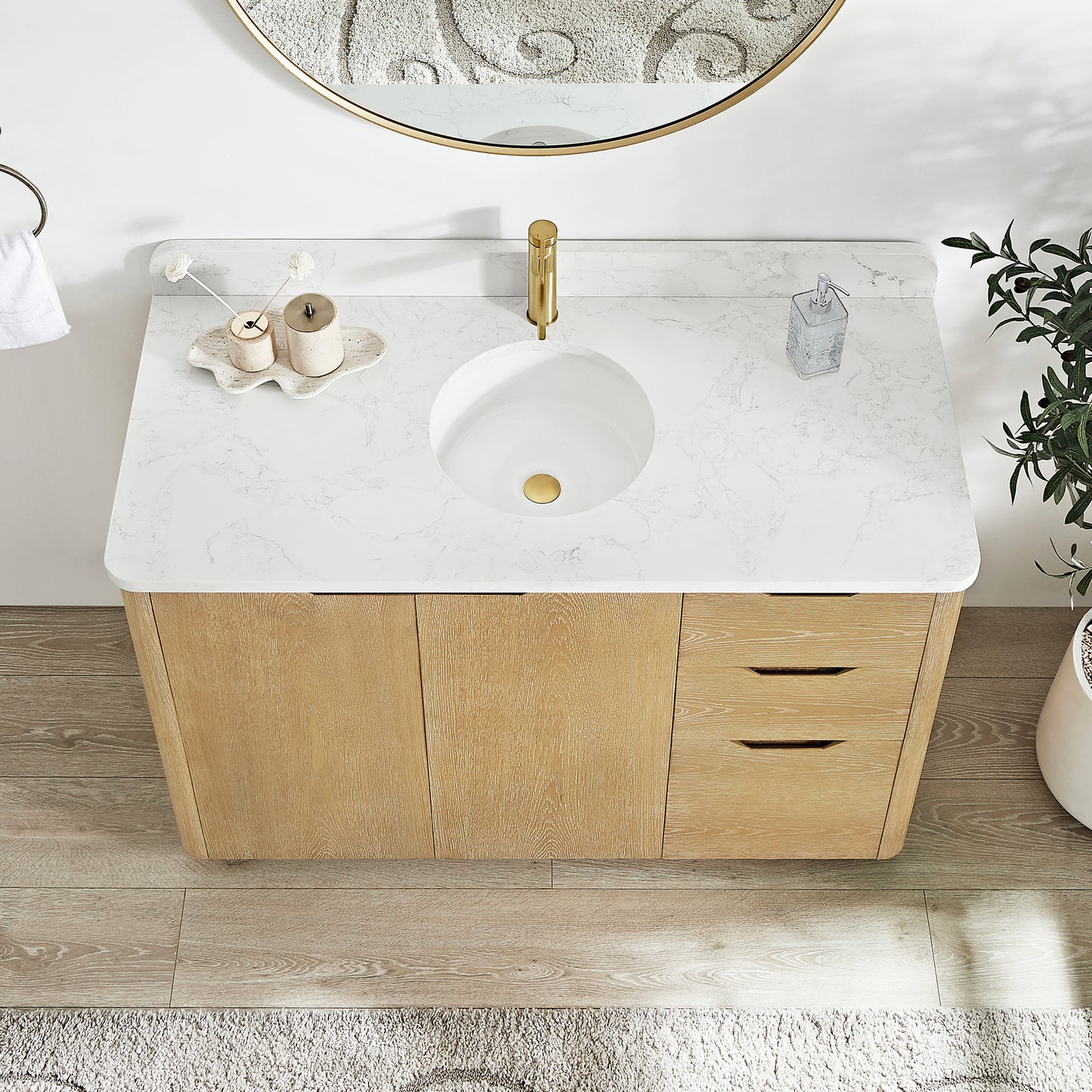 Abuja 48" Free-standing Single Bath Vanity in Washed Ash Grey with White Grain Stone Top