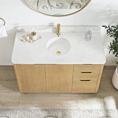 Abuja 48" Free-standing Single Bath Vanity in Washed Ash Grey with White Grain Stone Top
