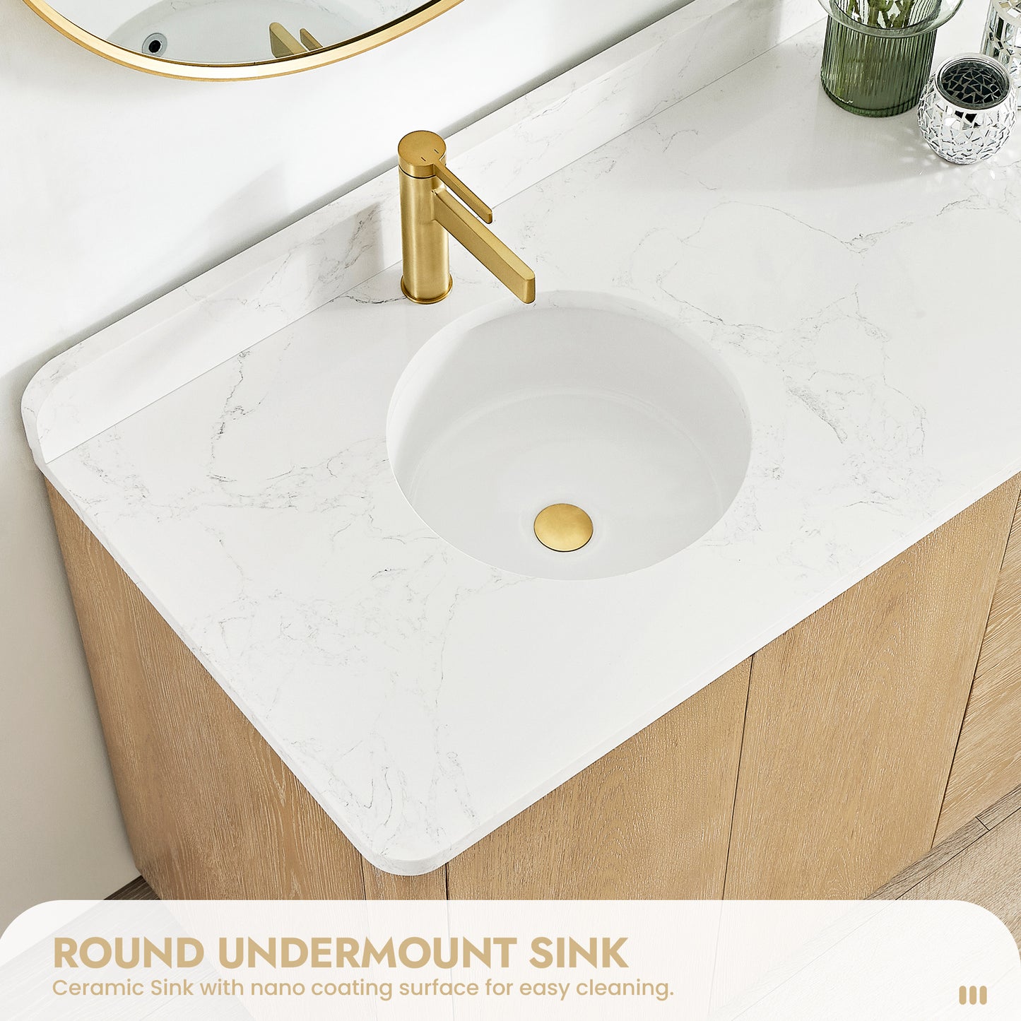 Abuja 48" Free-standing Single Bath Vanity in Washed Ash Grey with White Grain Stone Top