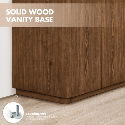 Abuja 60" Free-standing Single Bath Vanity in Oak Weathered Brown with White Grain Stone Top