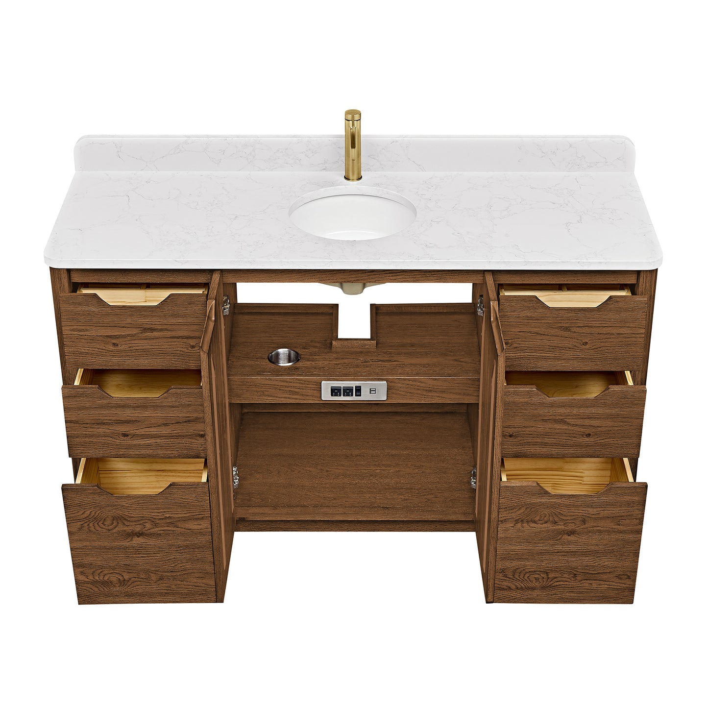 Abuja 60" Free-standing Single Bath Vanity in Oak Weathered Brown with White Grain Stone Top