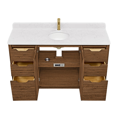 Abuja 60" Free-standing Single Bath Vanity in Oak Weathered Brown with White Grain Stone Top