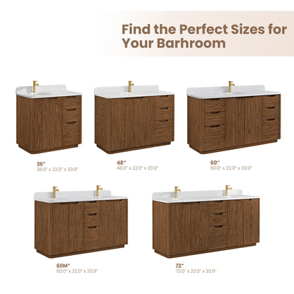 Abuja 60" Free-standing Single Bath Vanity in Oak Weathered Brown with White Grain Stone Top