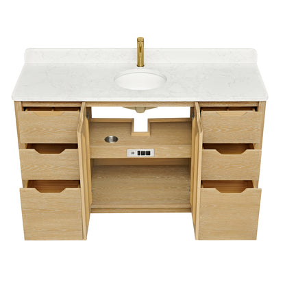 Abuja 60" Free-standing Single Bath Vanity in Washed Ash Grey with White Grain Stone Top