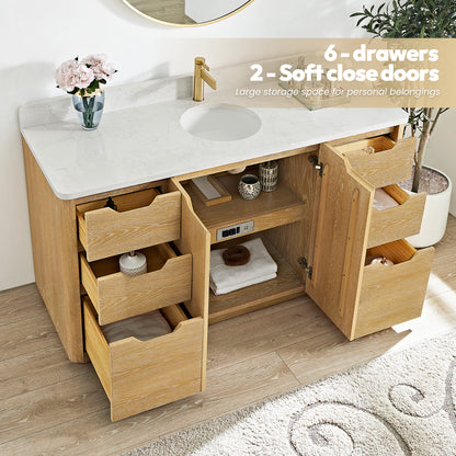 Abuja 60" Free-standing Single Bath Vanity in Washed Ash Grey with White Grain Stone Top