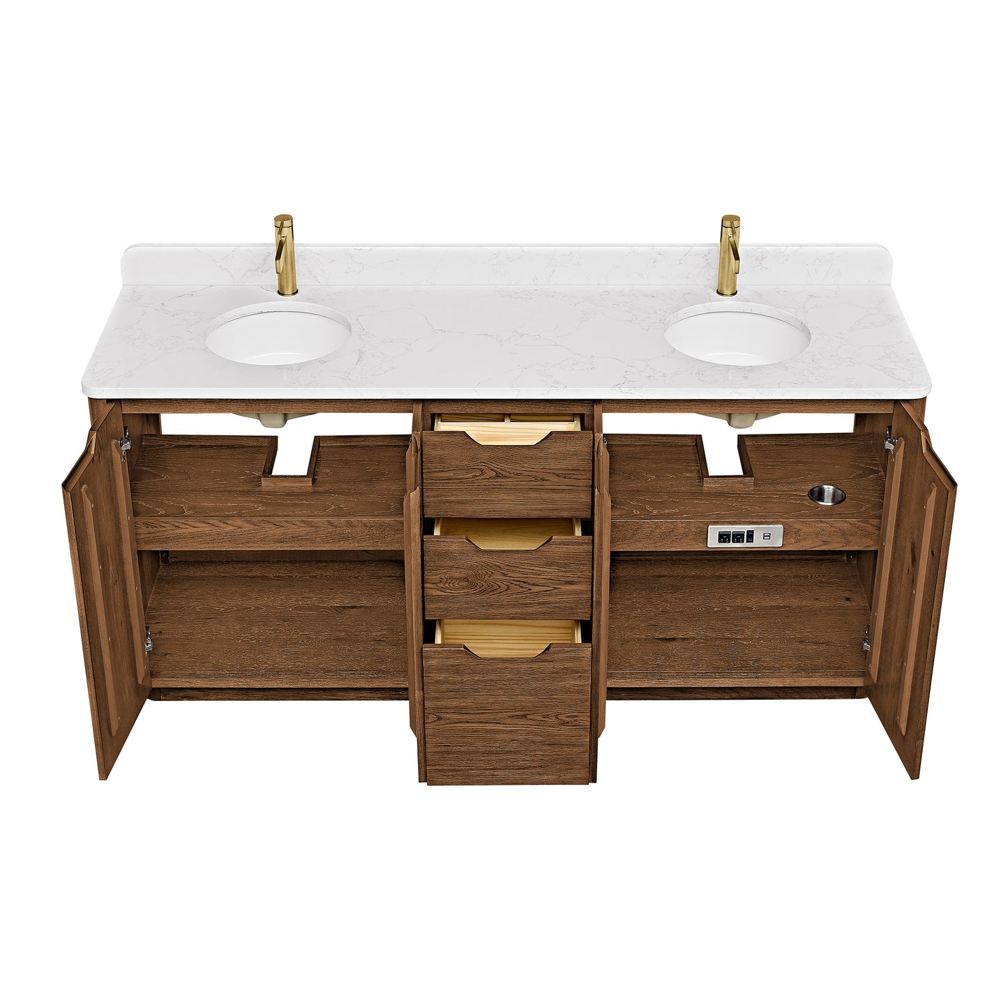 Abuja 72" Free-standing Double Bath Vanity in Oak Weathered Brown with White Grain Stone Top