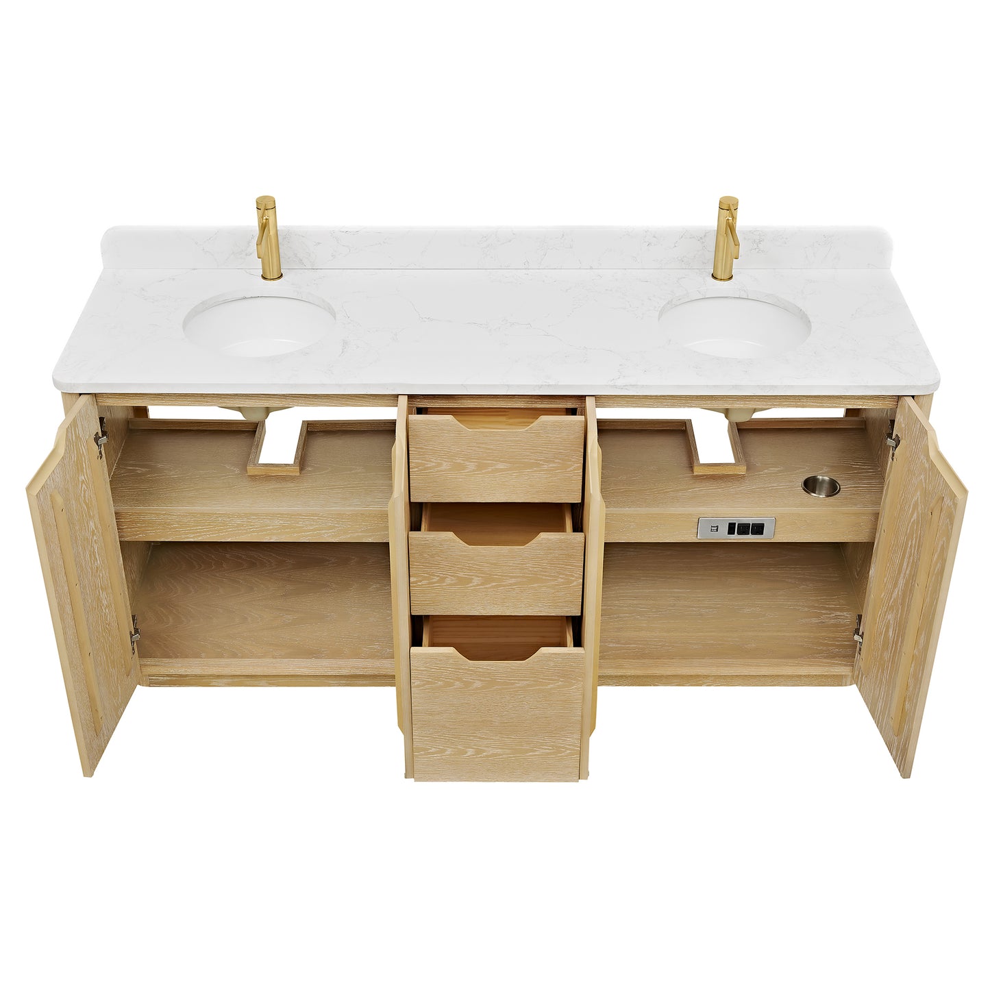 Abuja 72" Free-standing Double Bath Vanity in Washed Ash Grey with White Grain Stone Top