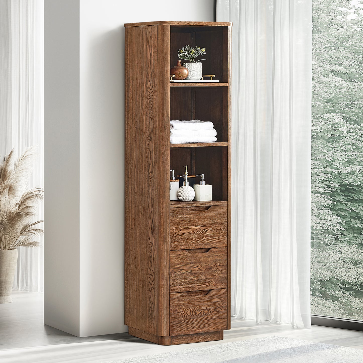 Harbin 20in. Oak Weathered Brown Storage Cabinet for Bathroom, Kitchen and Living Room