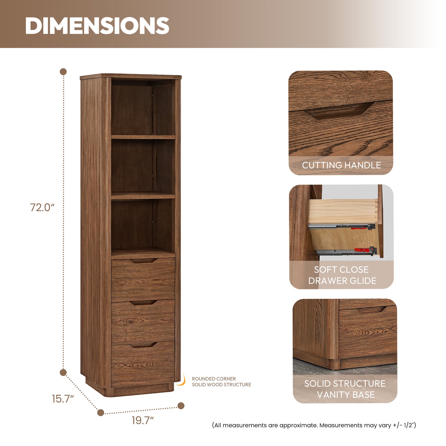 Harbin 20in. Oak Weathered Brown Storage Cabinet for Bathroom, Kitchen and Living Room